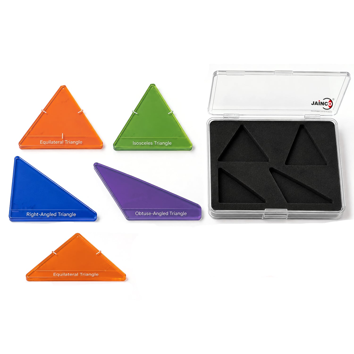 Set of triangles (equilateral triangle, isosceles triangle, right angle triangle, obtuse angle triangle)